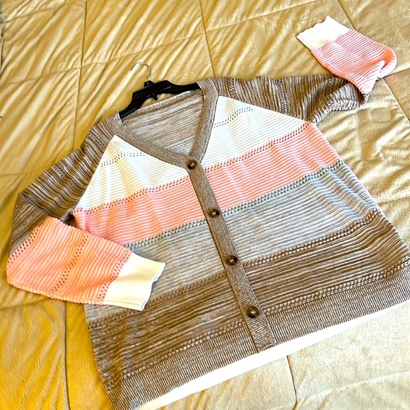 Sweaters - 3 FOR $20 - pastel striped pull over faux cardigan sweater XL